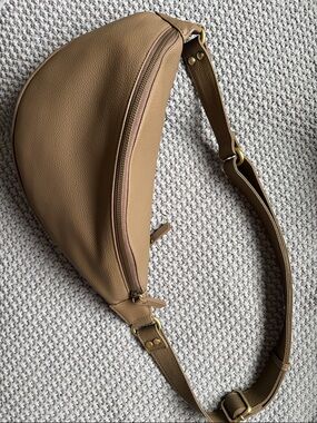 Tan Crossbody Sling Bag - Minimal Leather Shoulder Bag